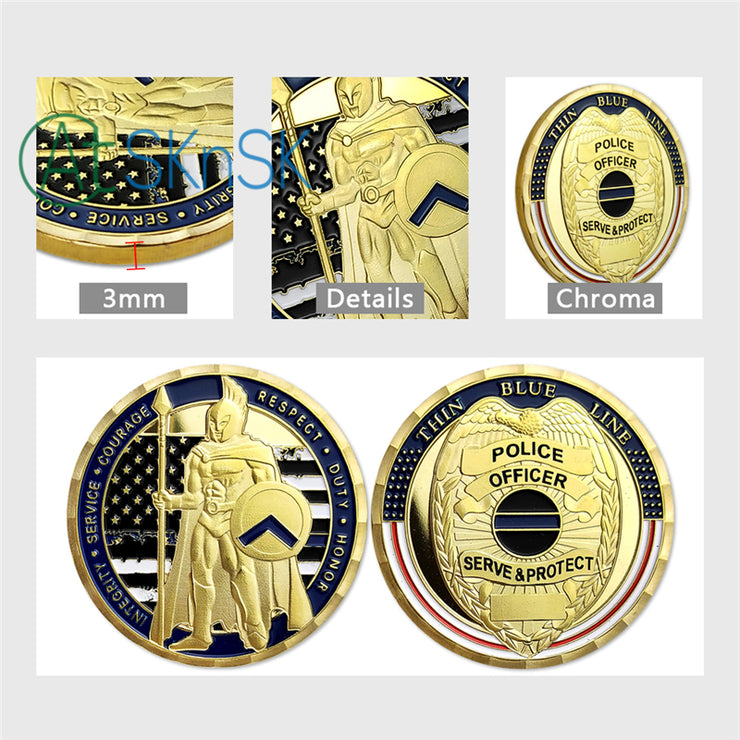 Thin Blue Line Shield Police Officer Challenge Coin