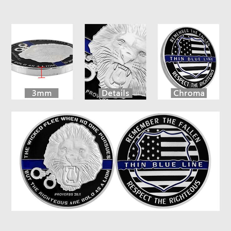US Police Officer Thin Blue Line Lion Challenge Coin