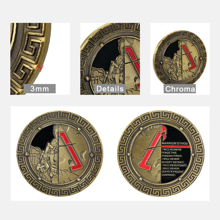 Soldier Brave as Spartan Challenge Coin Warrior Ethos Military Collecitble