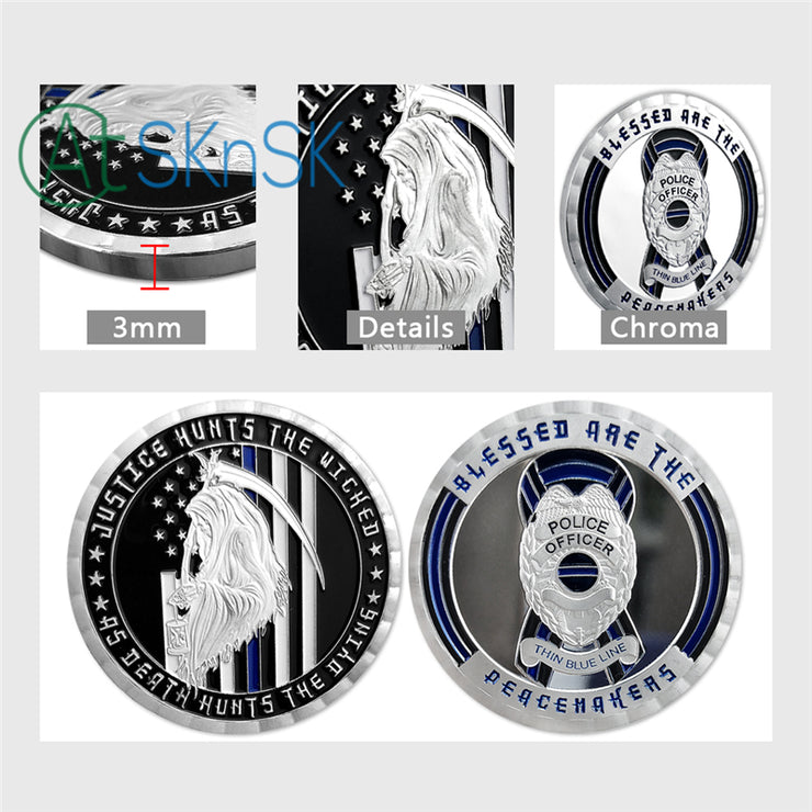 US Police Thin Blue Line Justice Death Challenge Coin