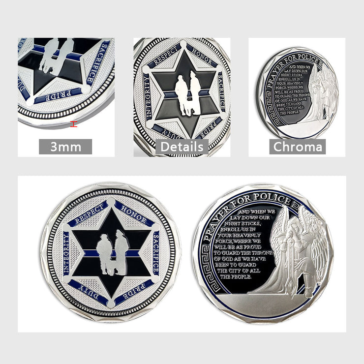 Sheriff Challenge Coin Six Pointed Star Silver Police Badge St Michael Coin