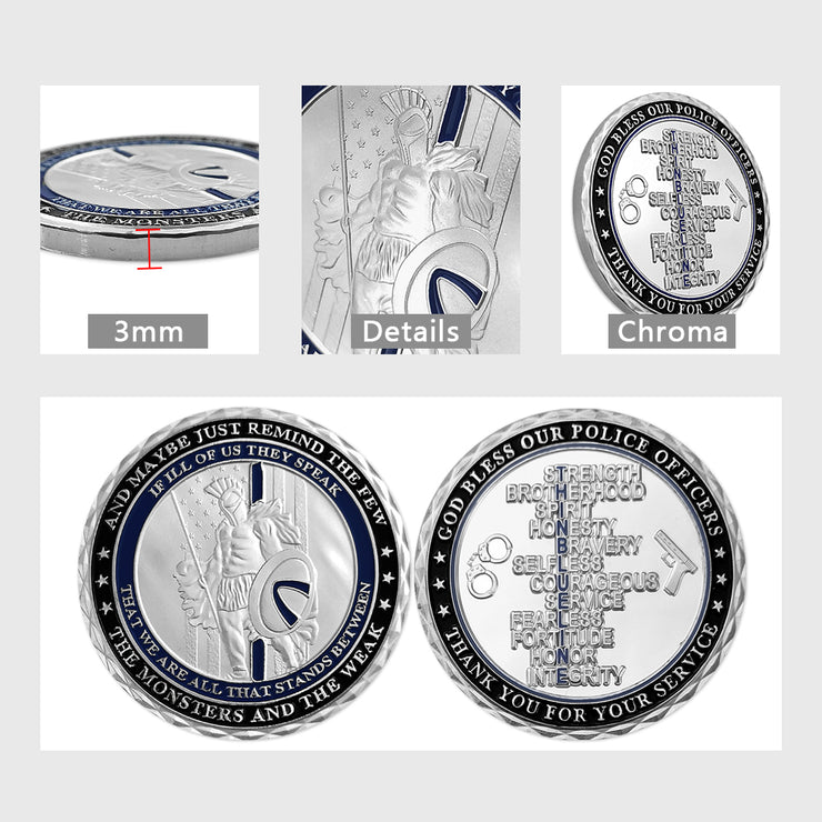 Warrior With Spear and Shield Challenge Coin Thin Blue Line Police Officers Gift Coin