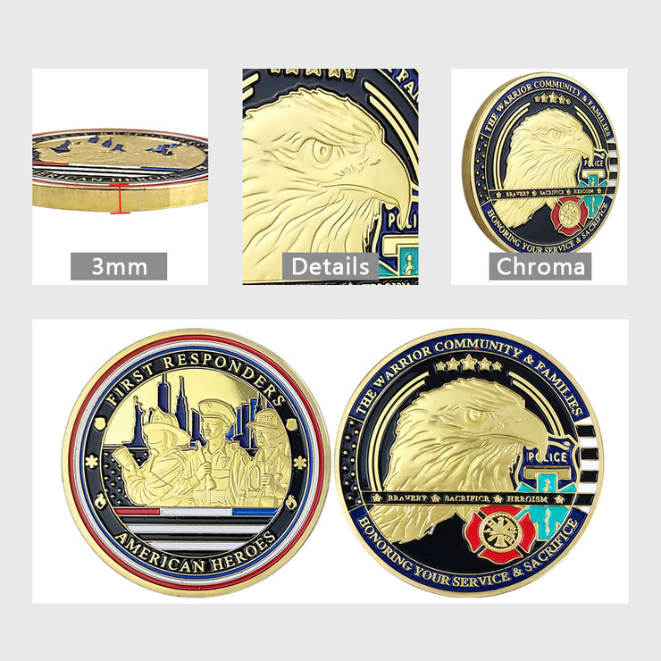 Red White Blue Line Hero Veteran Police Challenge Coin