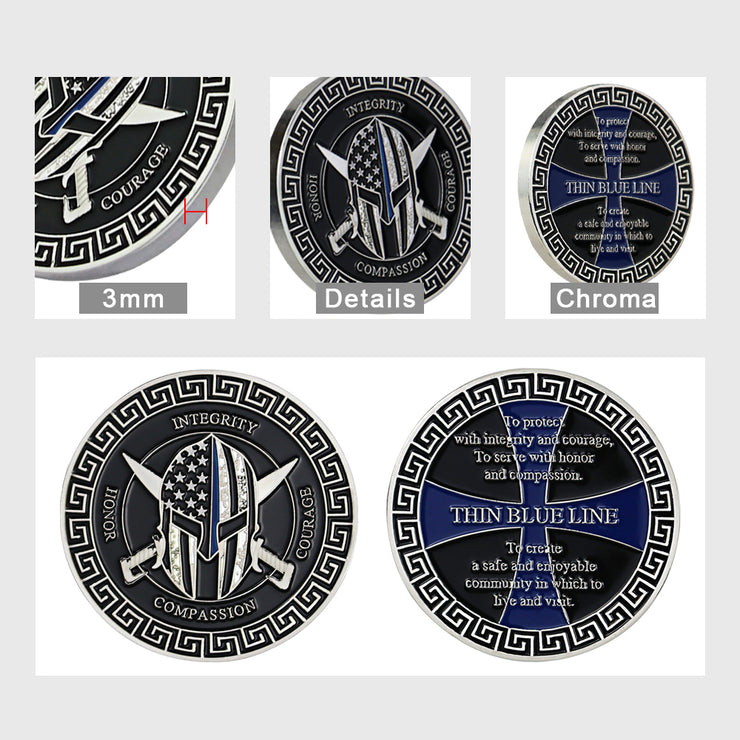 Thin Blue Police Line Challenge Coin Crusader Warrior Blessd Law Enforcement Gift Coin