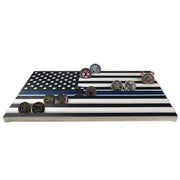 Thin Blue Line/ Stars and Stripes Engraving Challenge Coin Display