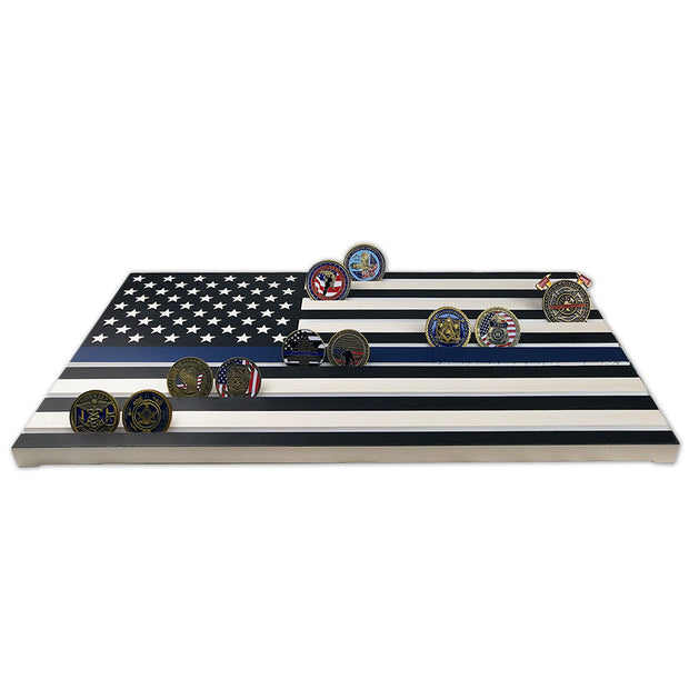 Thin Blue Line/ Stars and Stripes Engraving Challenge Coin Display