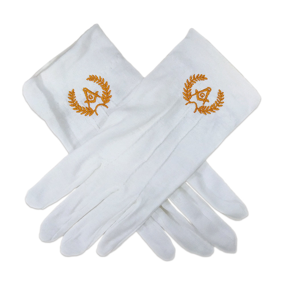 Masonic Yellow Square & Compass White Gloves