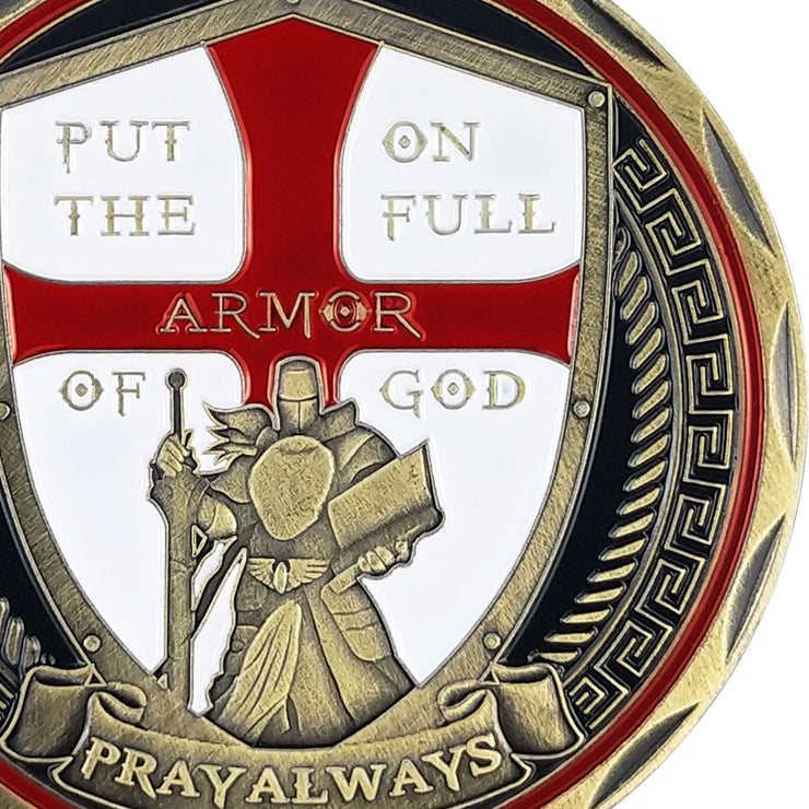 Put On the Full Armor of God Challenge Coin Crusader Pray Always Collectible Coin