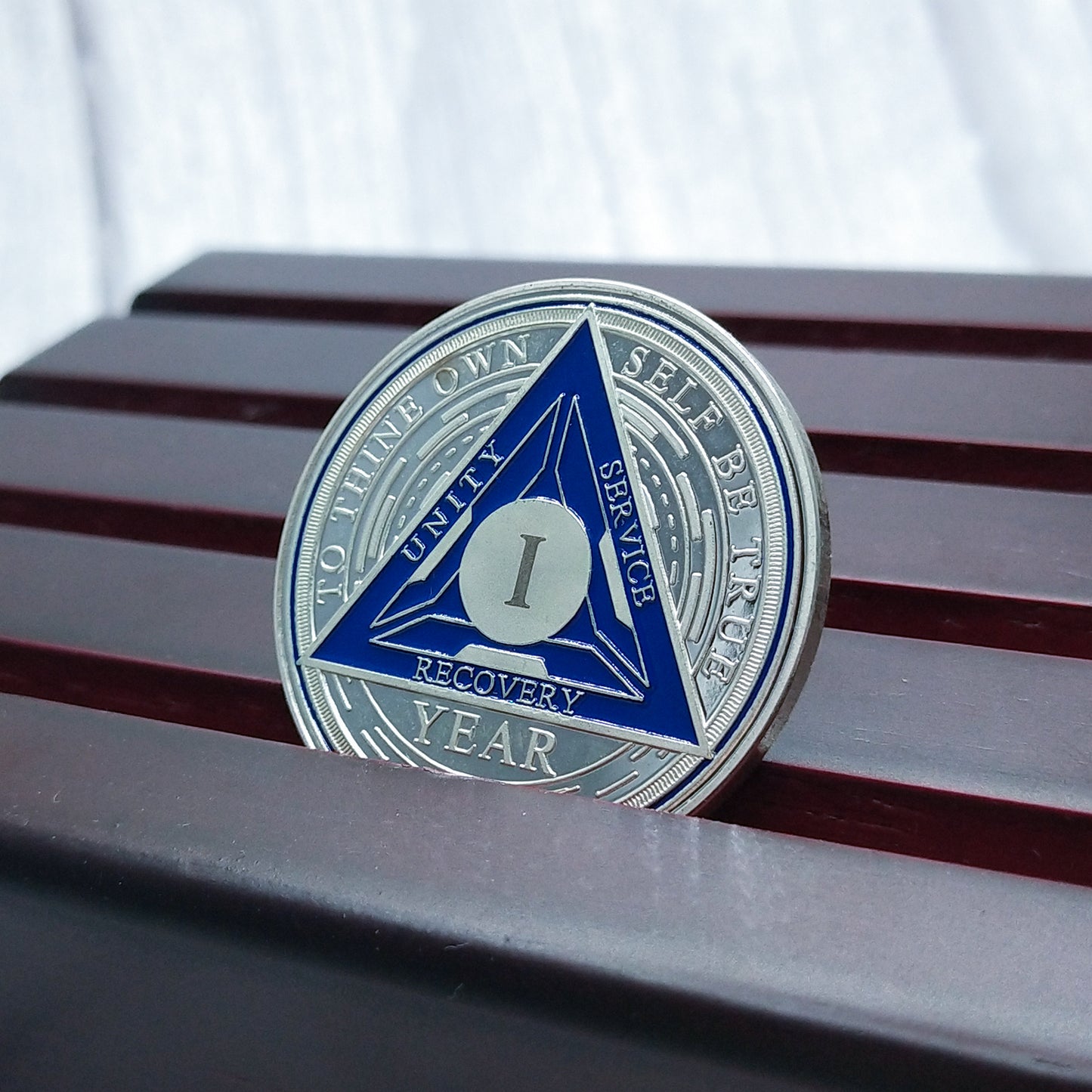 Blue Triangle 1 to 6 Year Recovery Sobriety Coin AA Chip