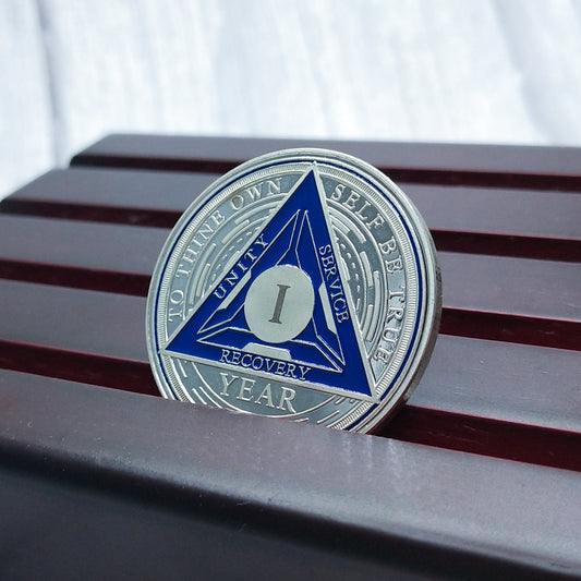 Blue Triangle 1 to 3 Year Recovery Sobriety Coin AA Chip