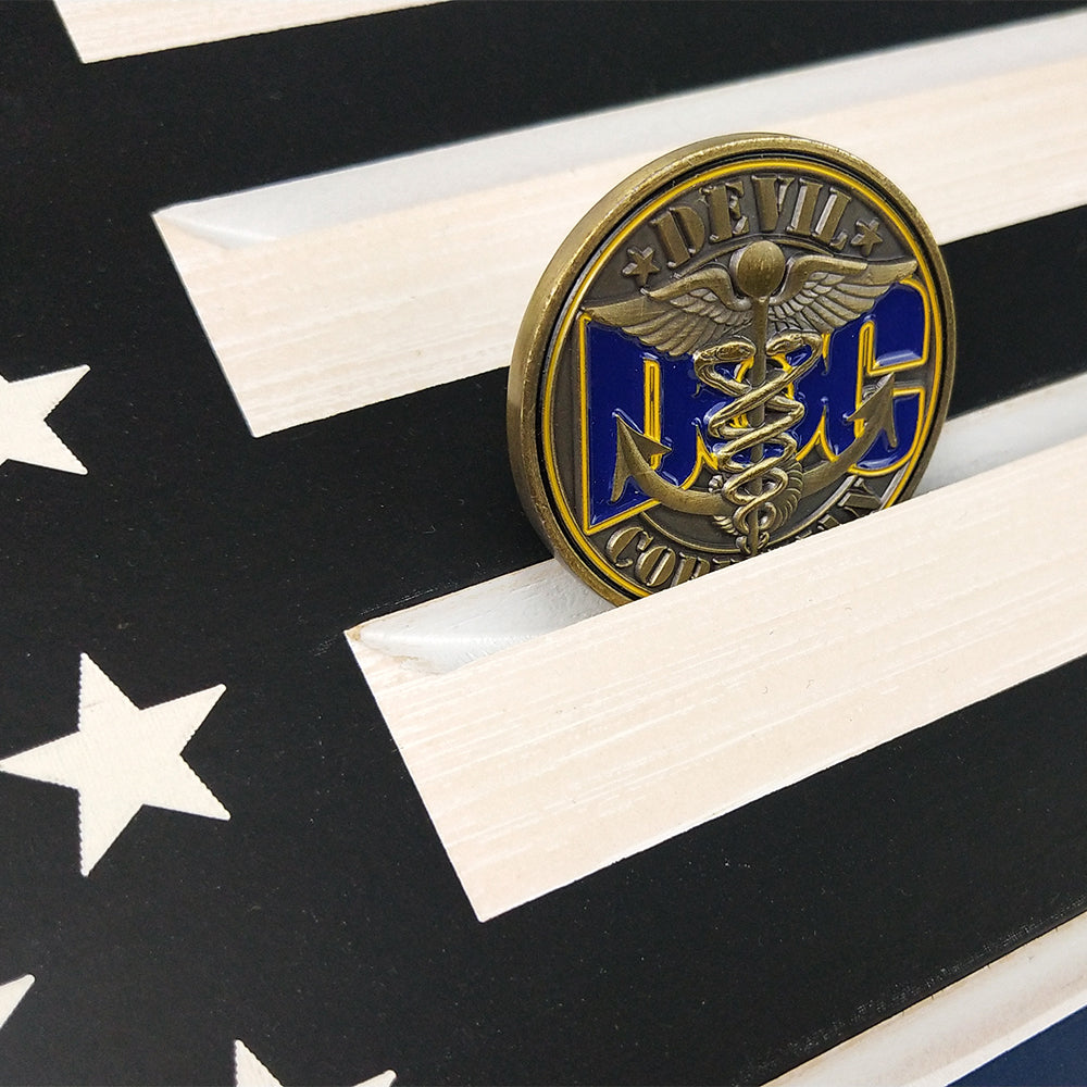 Thin Blue Line/ Stars and Stripes Engraving Challenge Coin Display