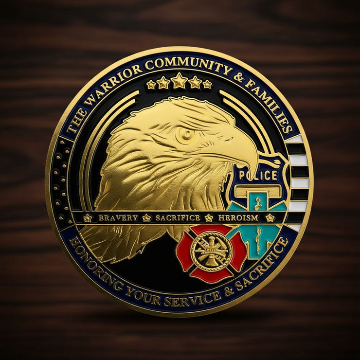 Red White Blue Line Hero Veteran Police Challenge Coin