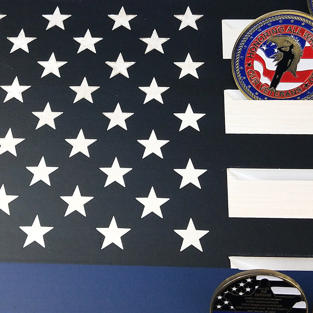 Thin Blue Line/ Stars and Stripes Engraving Challenge Coin Display