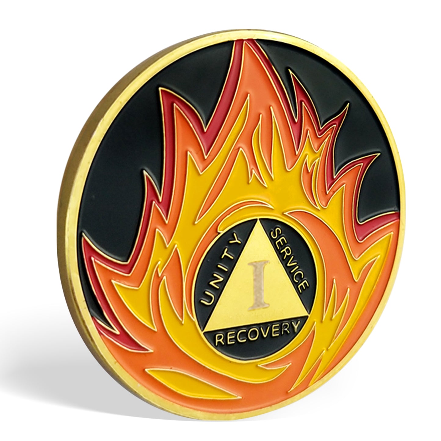 Flames Triangle 1 to 3 Year Recovery Sobriety Coin AA Chip