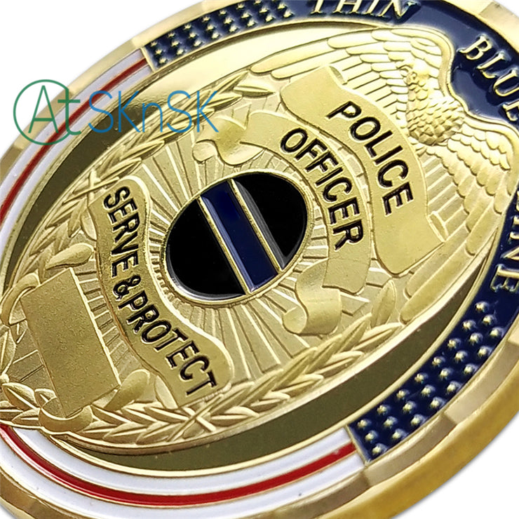 Thin Blue Line Shield Police Officer Challenge Coin
