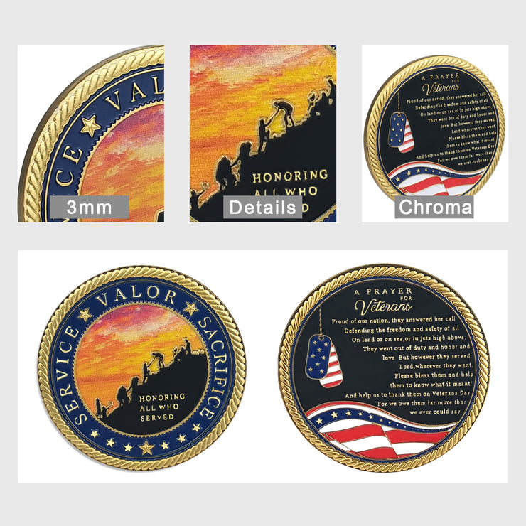 A Prayer for Veterans Challenge Coin Honoring All Who Served Medallion Gift-AtSKnSK