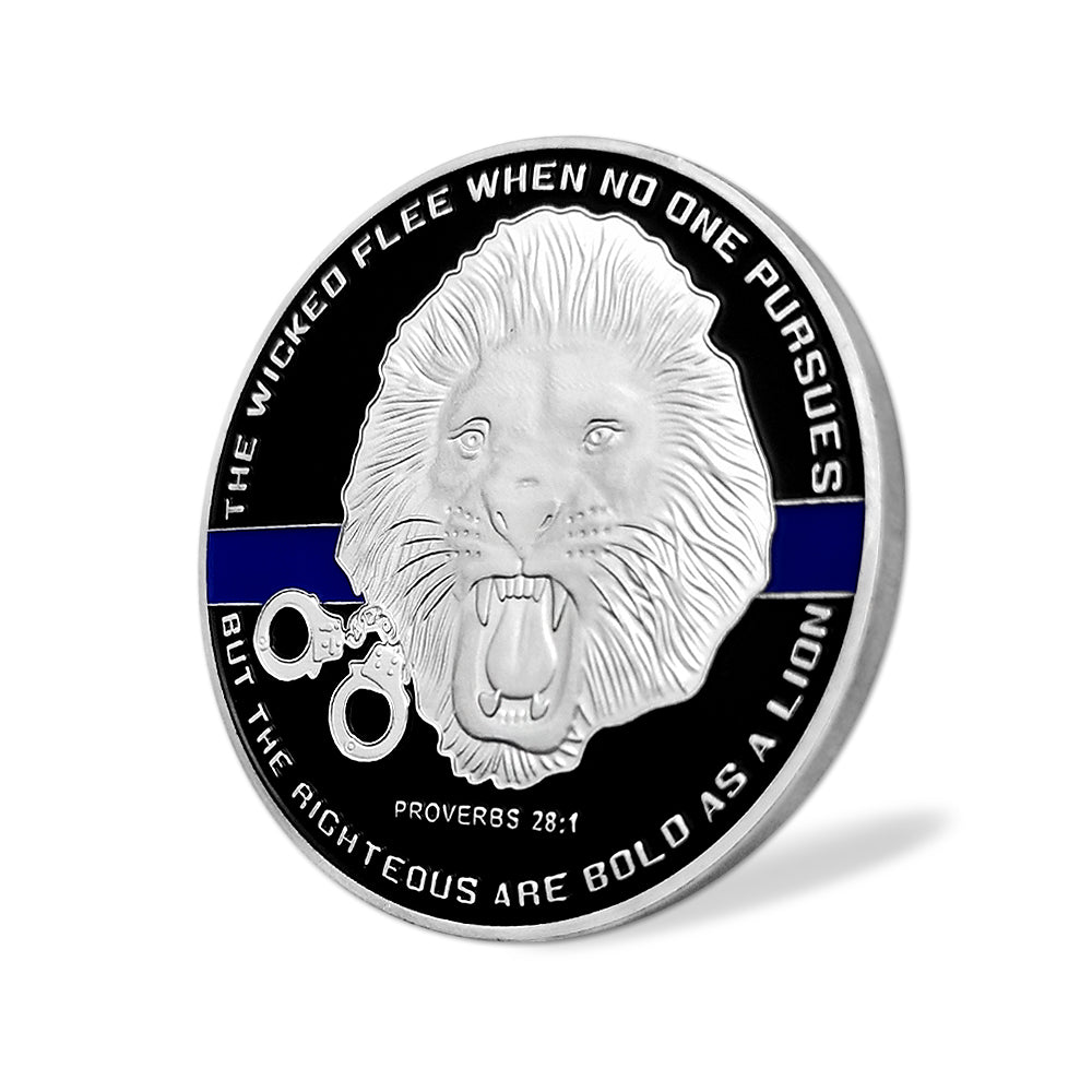 US Police Officer Thin Blue Line Lion Challenge Coin