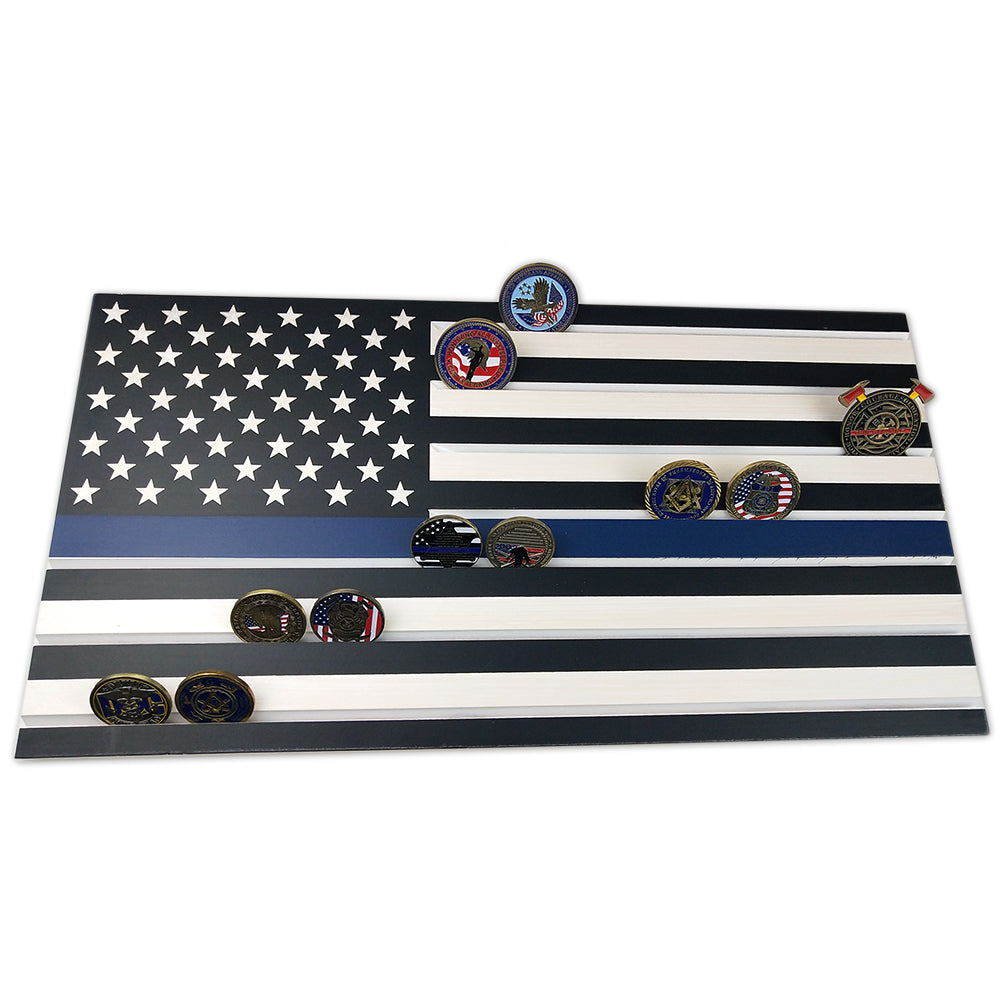 Thin Blue Line/ Stars and Stripes Engraving Challenge Coin Display