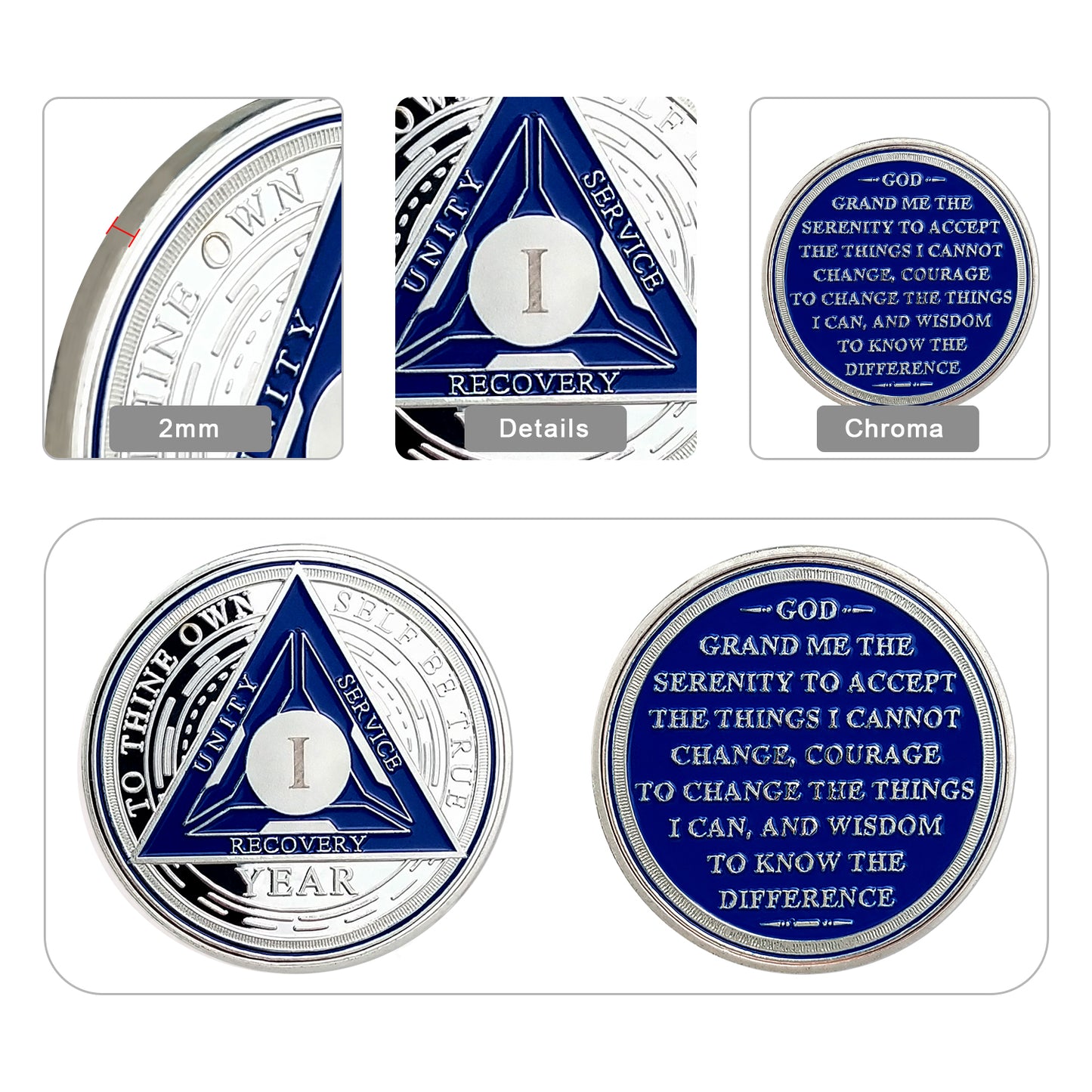 Blue Triangle 1 to 6 Year Recovery Sobriety Coin AA Chip