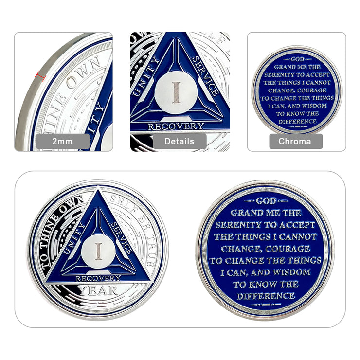 Blue Triangle 1 to 6 Year Recovery Sobriety Coin AA Chip
