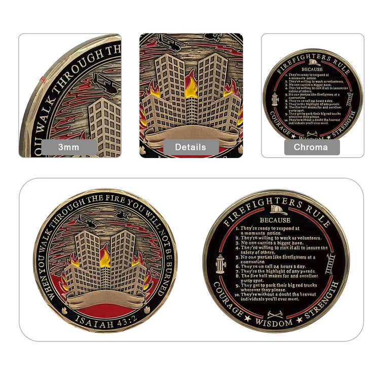 Firefighters Rule Challenge Coin ISAIAH 43:2 Firemans Medallion