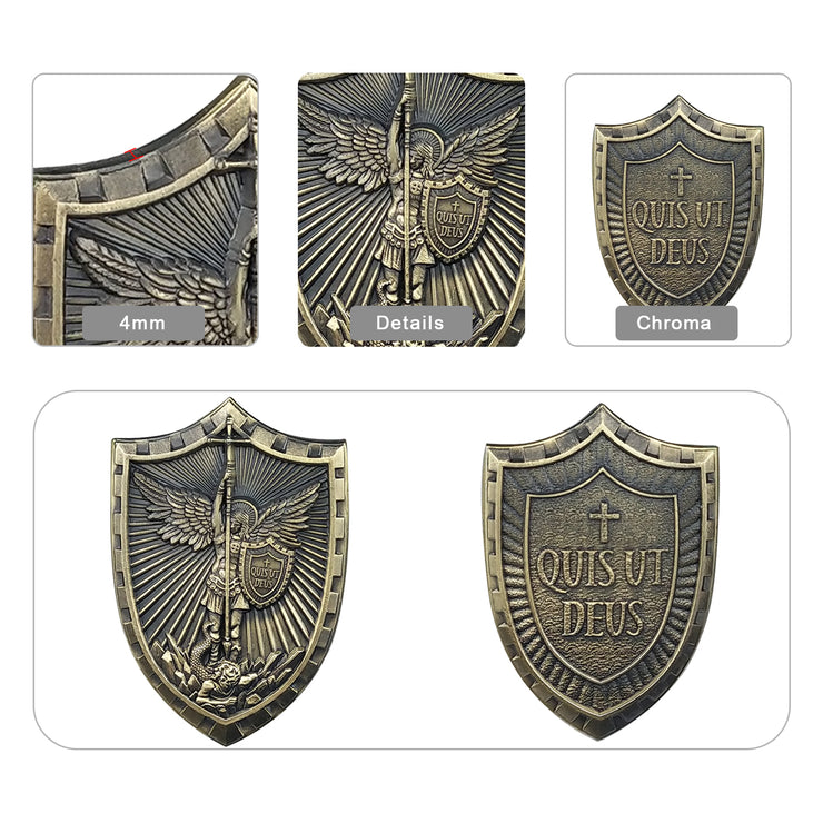 St Micheal Archangel Shield Challenge Coin Quis ut Deus Christian Gift for Men