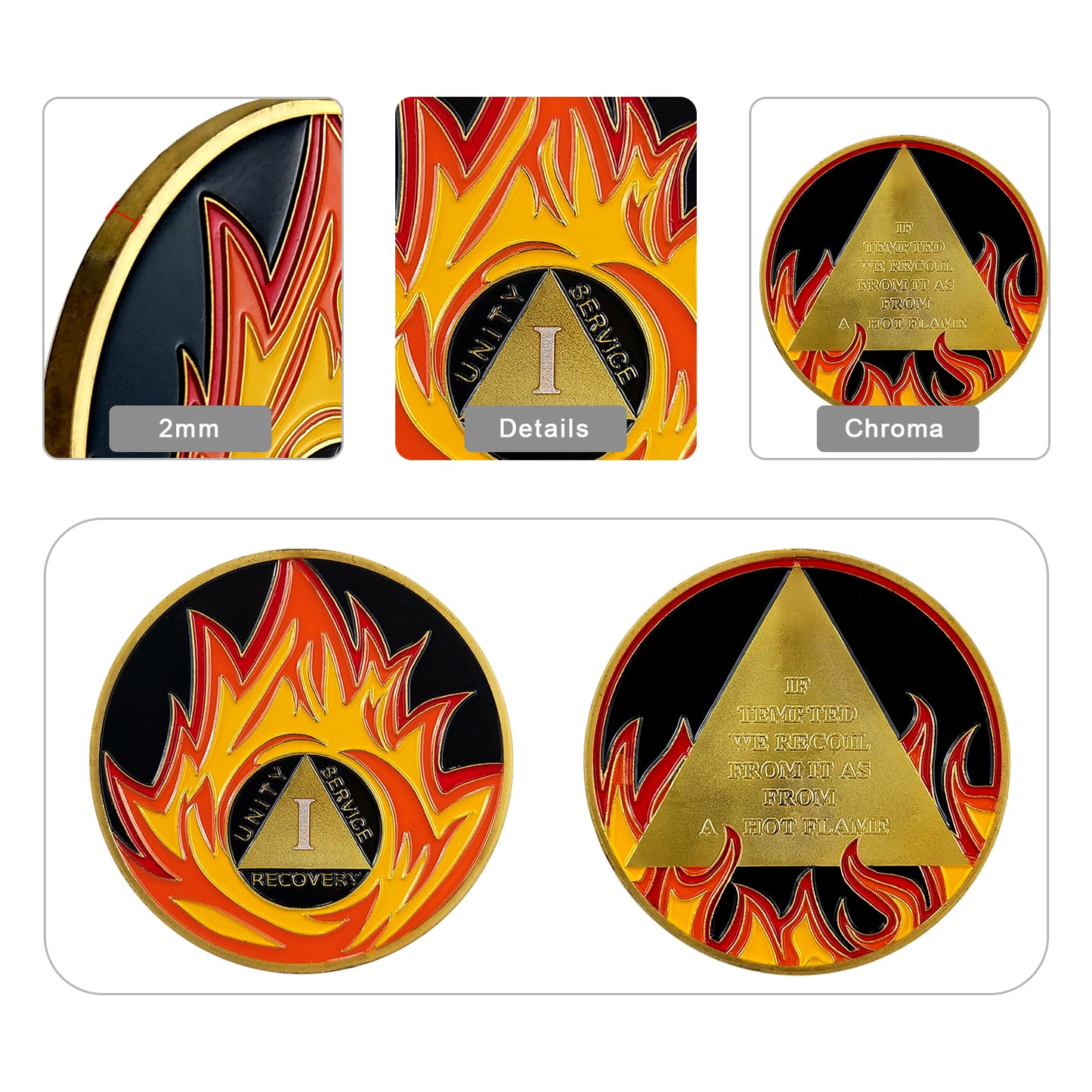 Flames Triangle 1 to 3 Year Recovery Sobriety Coin AA Chip