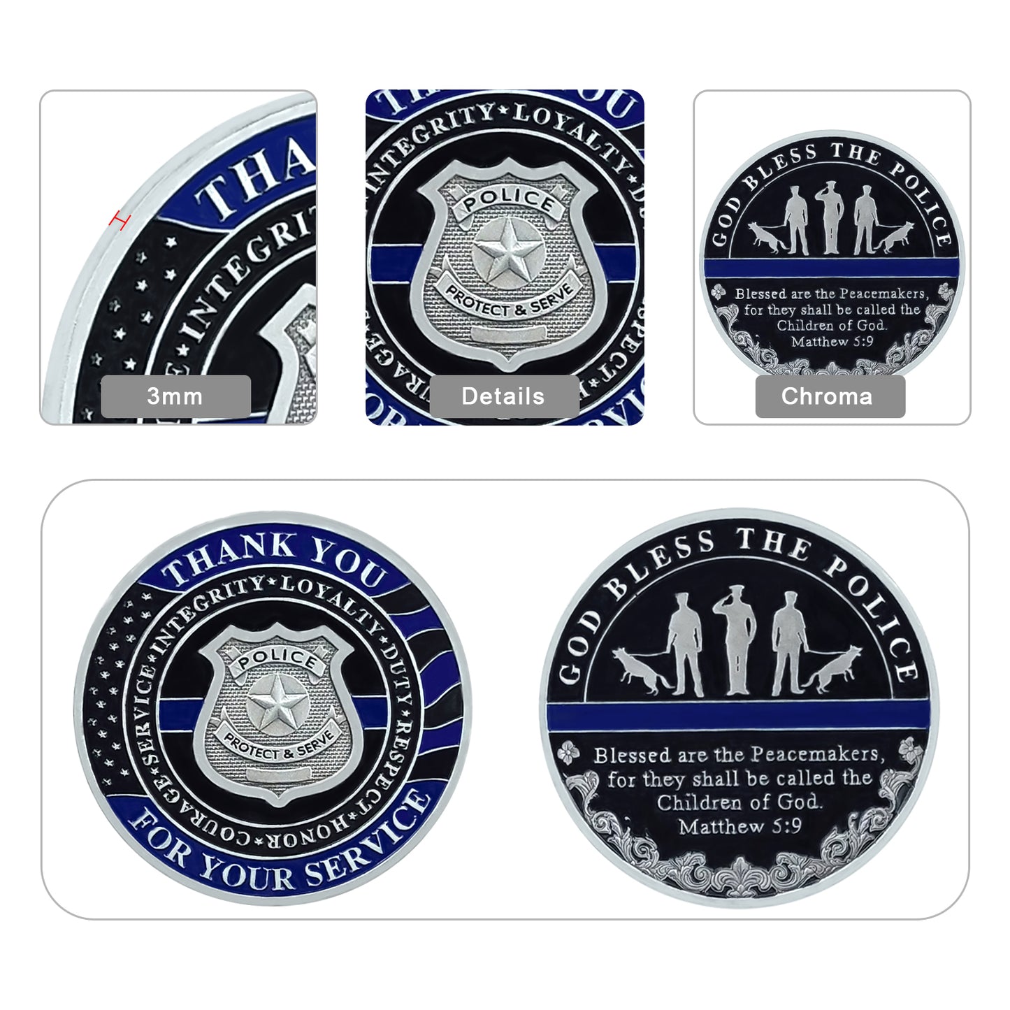 Police Badge Challenge Coin God Bless the Officer & K9 Group Matthew 5:9