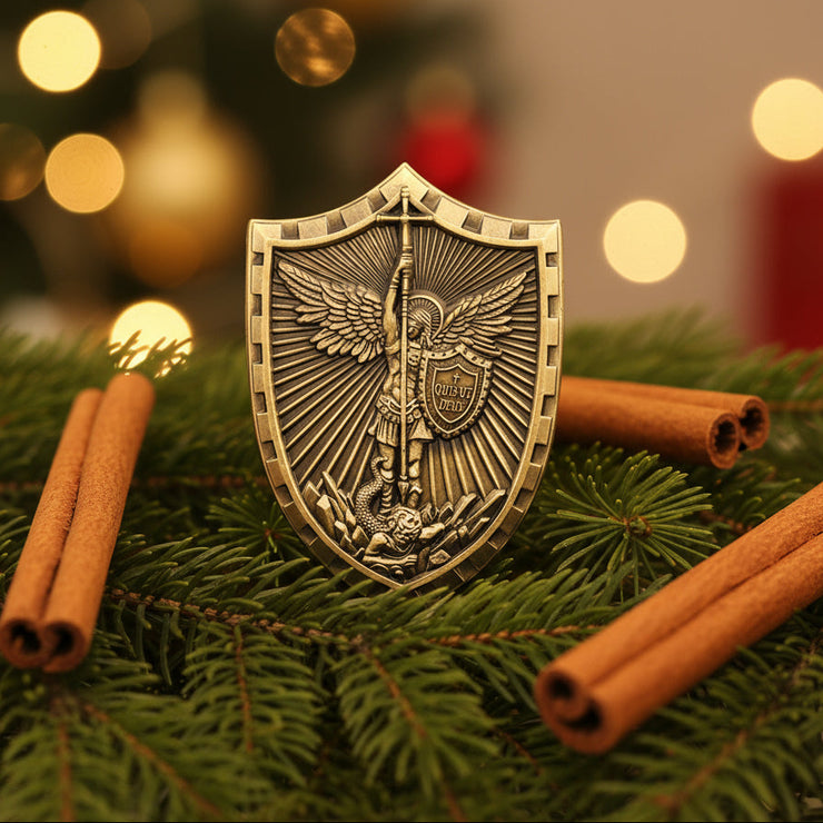 St Micheal Archangel Shield Challenge Coin Quis ut Deus Christian Gift for Men