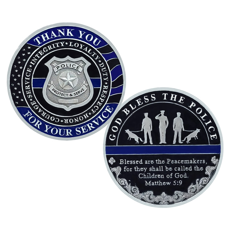 Police Badge Challenge Coin God Bless the Officer & K9 Group Matthew 5:9