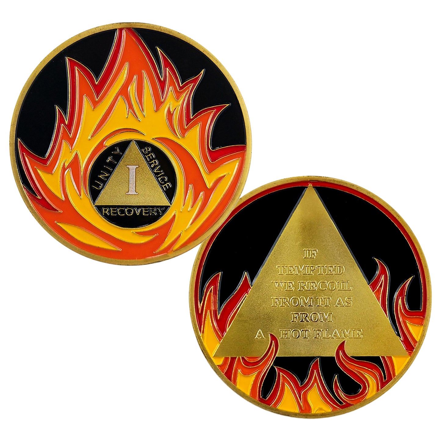 Flames Triangle 1 to 3 Year Recovery Sobriety Coin AA Chip