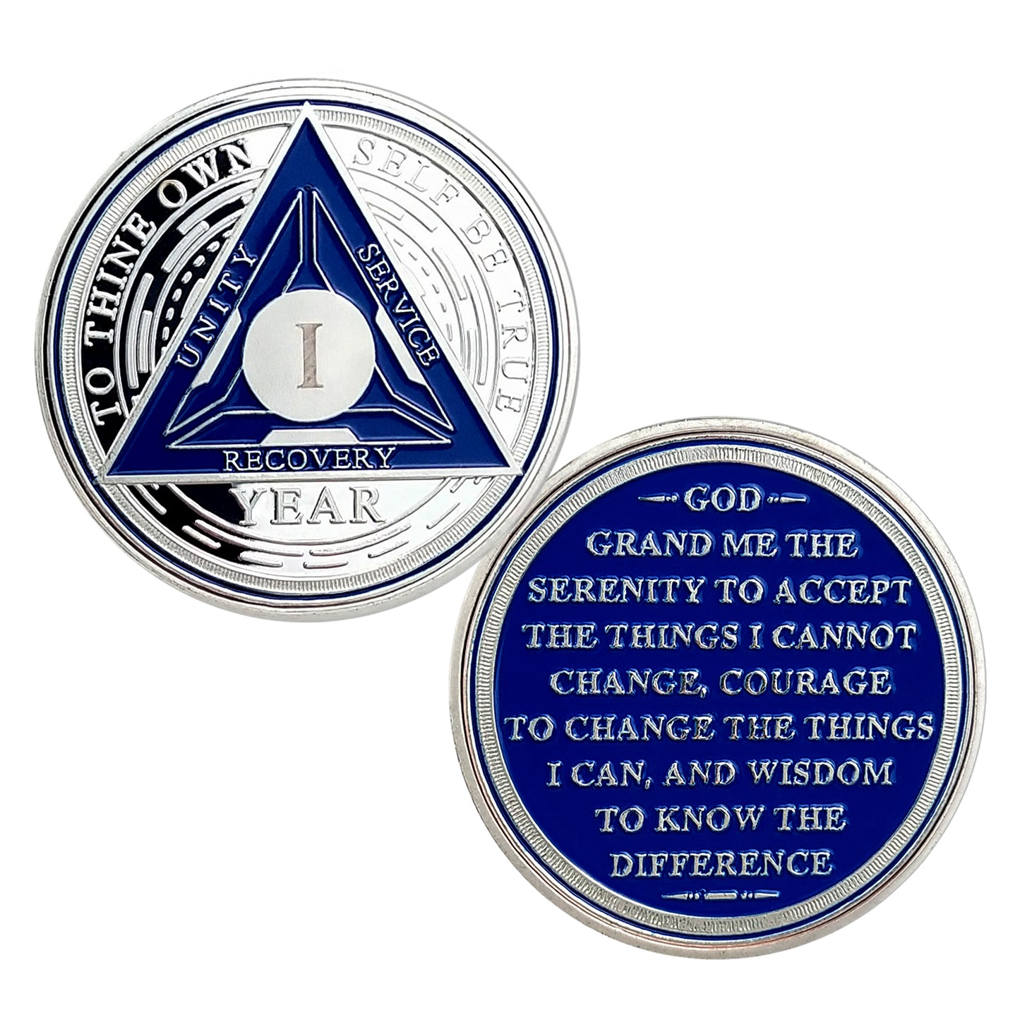 Blue Triangle 1 to 6 Year Recovery Sobriety Coin AA Chip