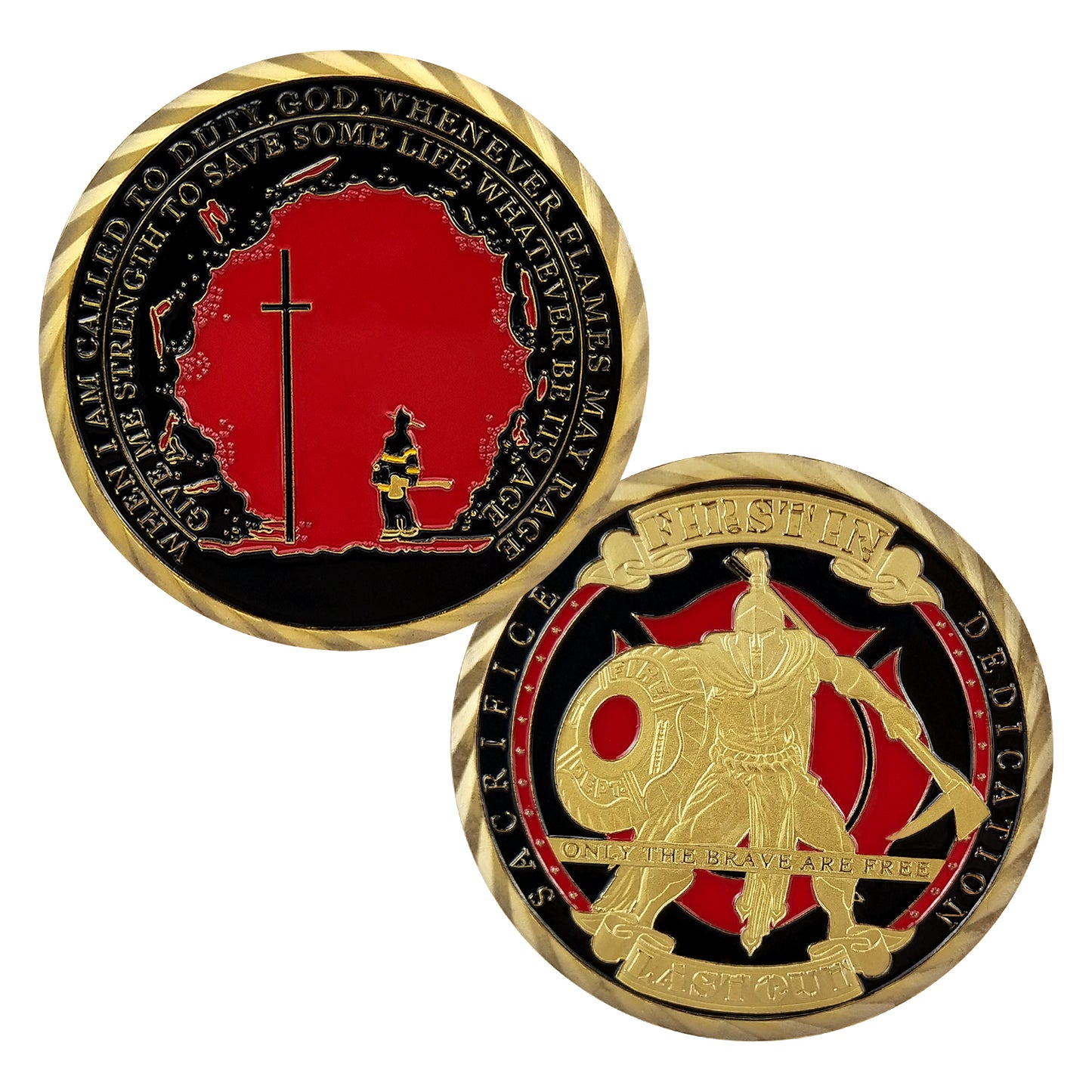 Firefighter Challenge Coin First In Last Out Spartan Warrior