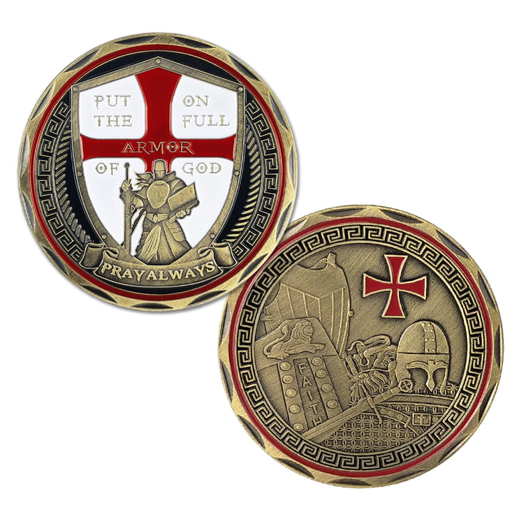 Put On the Full Armor of God Challenge Coin Crusader Pray Always Collectible Coin