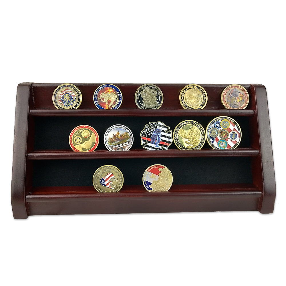 Wooden Challenge Coins Display Rack Deep Cherry Finish