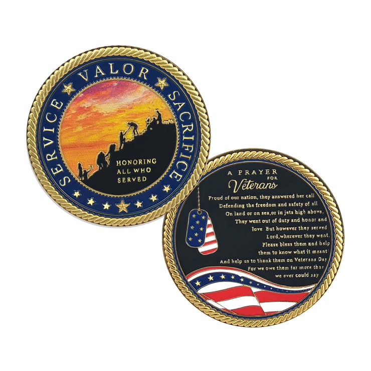 A Prayer for Veterans Challenge Coin Honoring All Who Served Medallion Gift-AtSKnSK