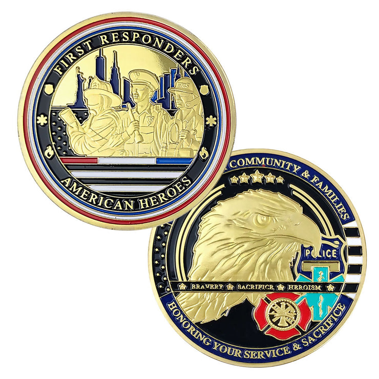 Red White Blue Line Hero Veteran Police Challenge Coin