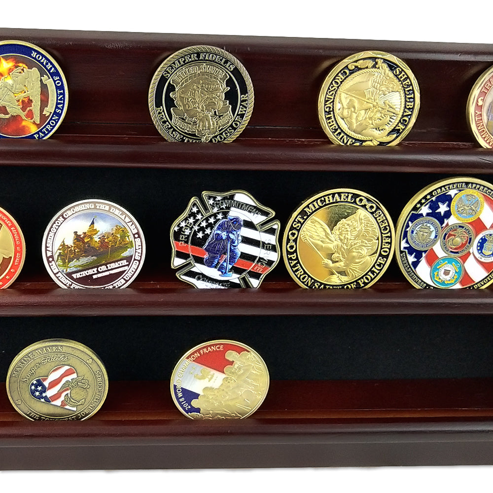 Wooden Challenge Coins Display Rack Deep Cherry Finish