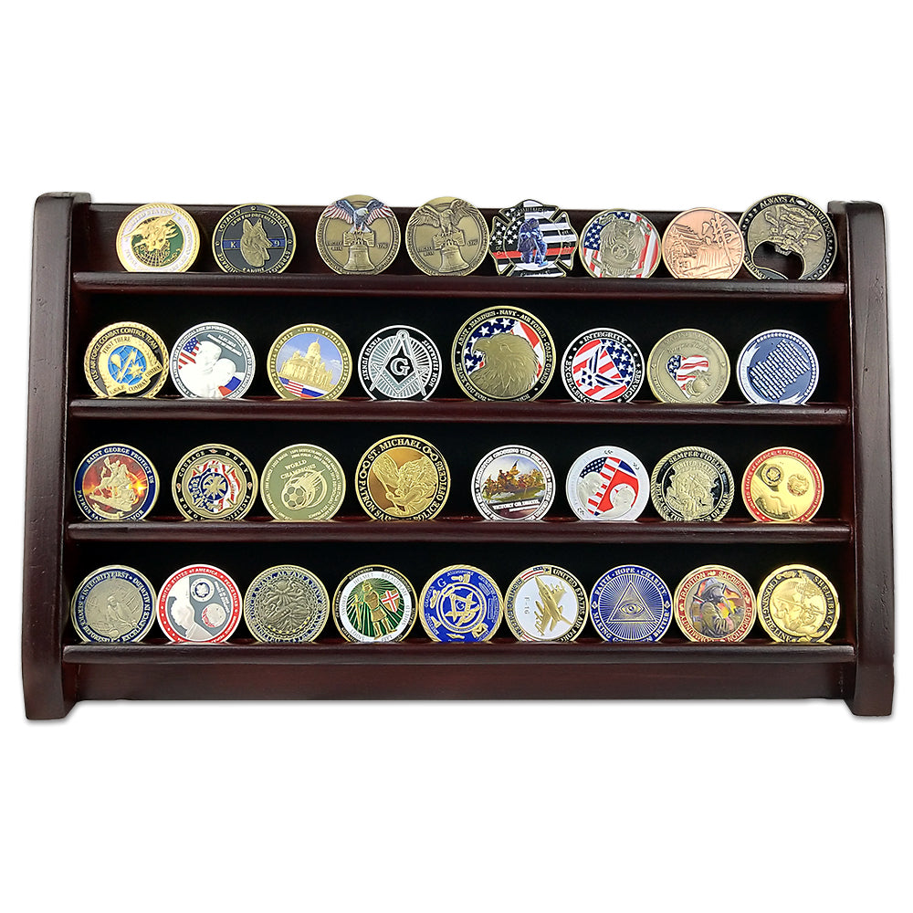 Wooden Challenge Coins Display Rack Deep Cherry Finish