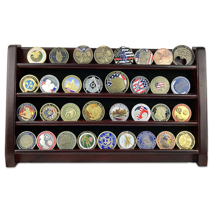 Wooden Challenge Coins Display Rack Deep Cherry Finish