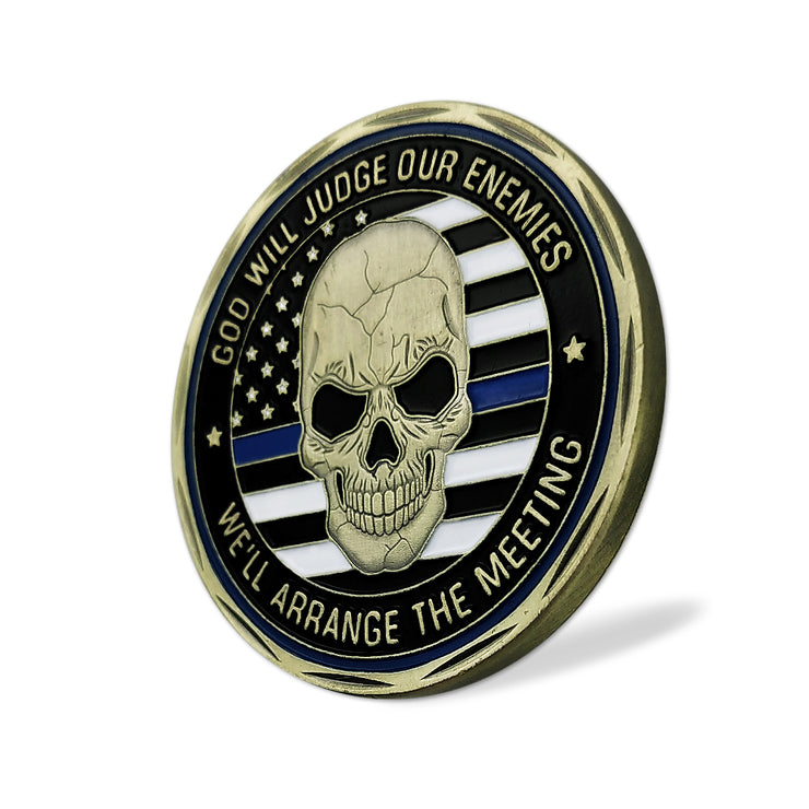 Thin Blue Line Skull St Michael Police Challenge Coin