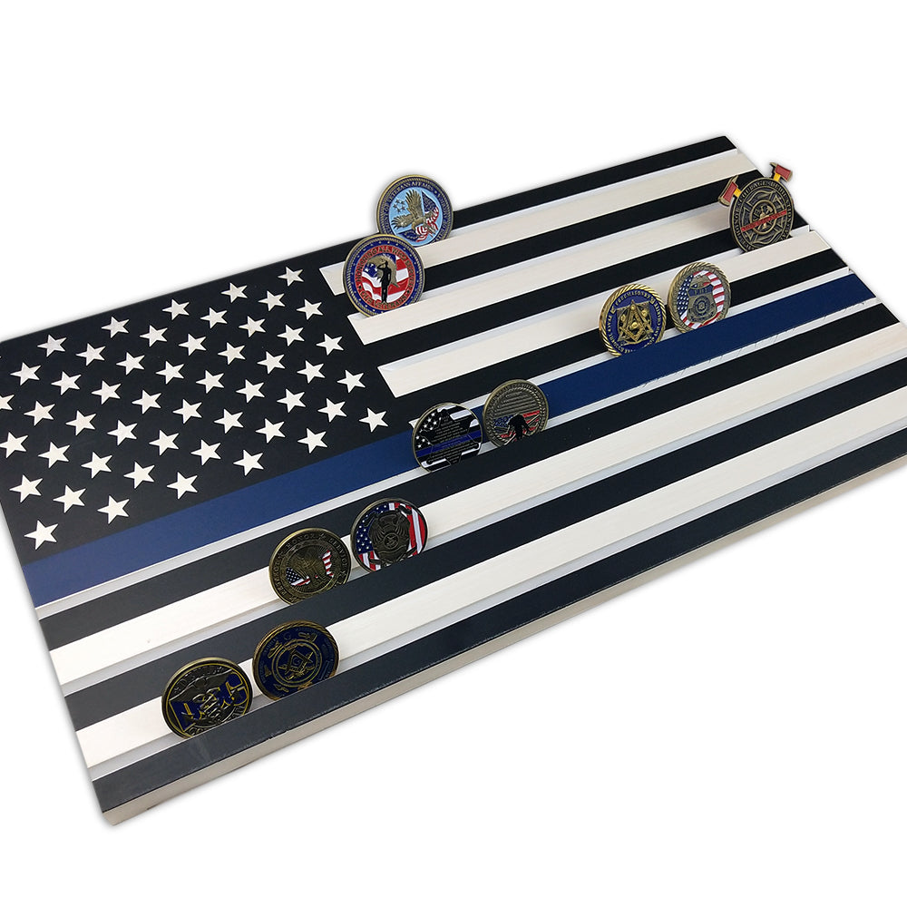 Thin Blue Line/ Stars and Stripes Engraving Challenge Coin Display