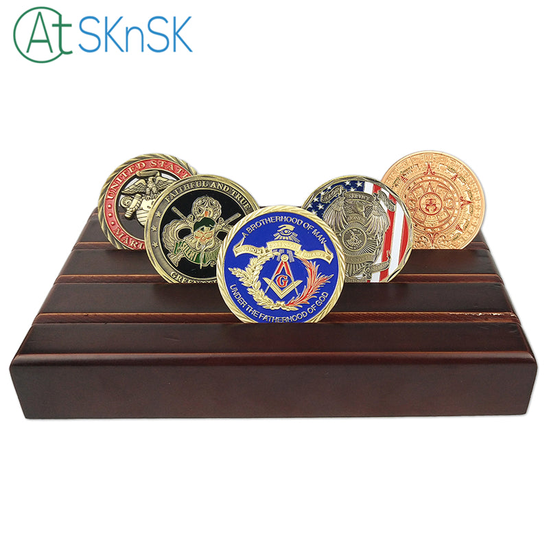 4 Rows Solid Wood Mini Challenge Coin Display