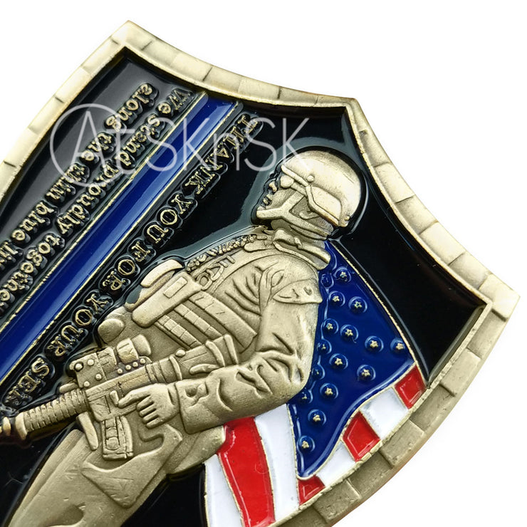 Police A Thin Blue Line Shield Badge Challenge Coin
