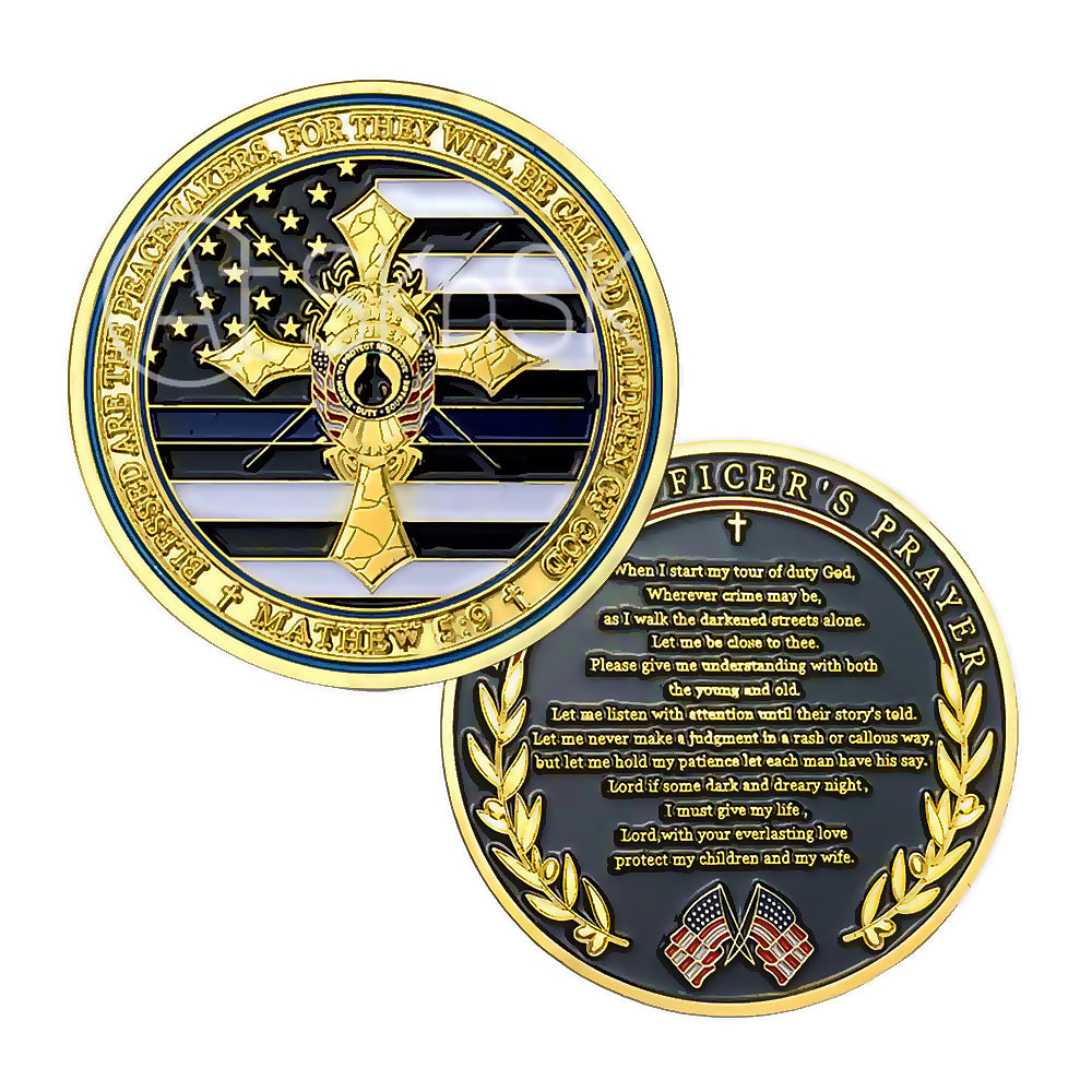 Golden Corss Police Prayer Challenge Coin