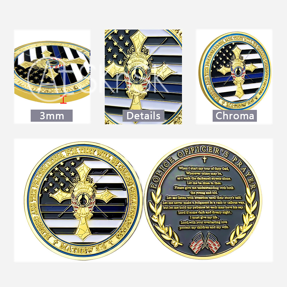 Golden Corss Police Prayer Challenge Coin