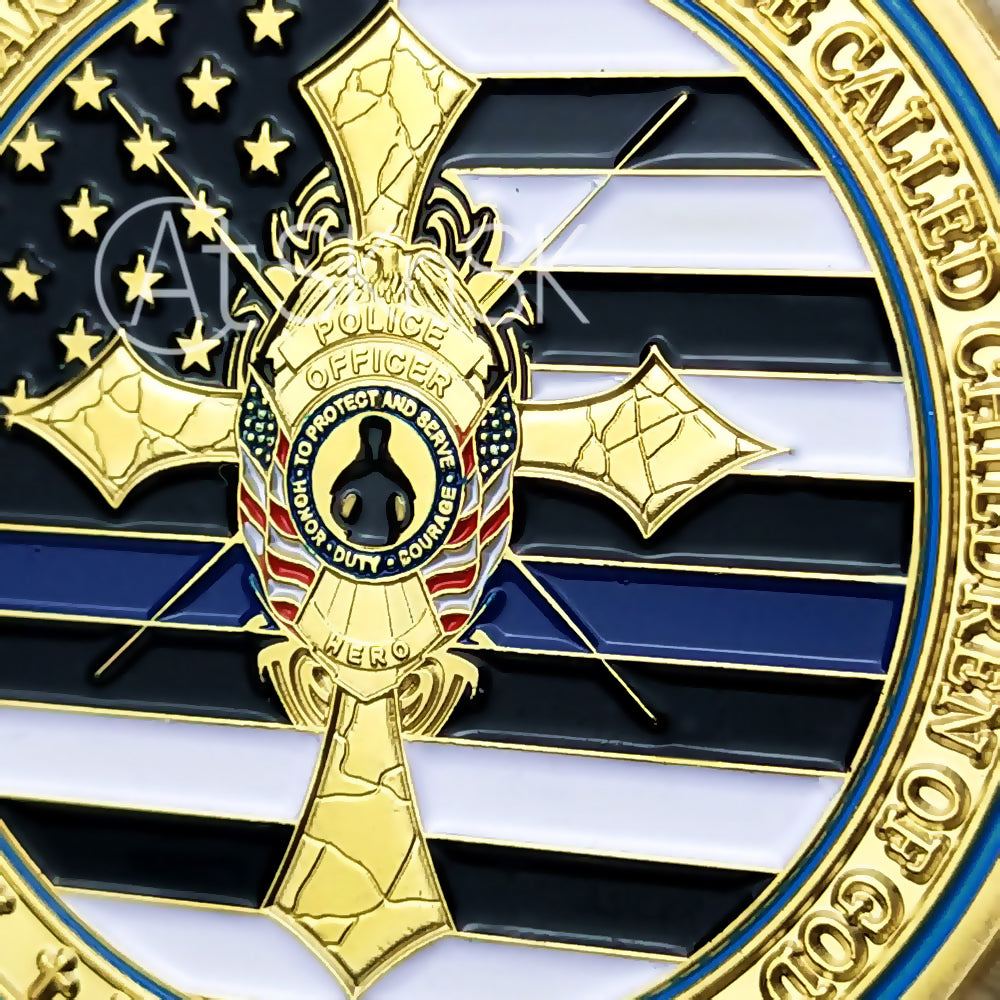 Golden Corss Police Prayer Challenge Coin