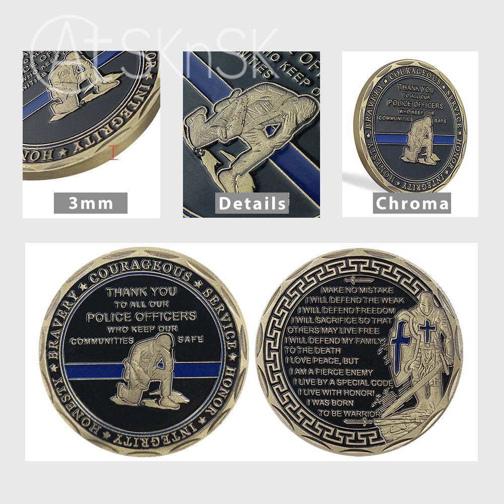 Law Enforcement Prayer Challenge Coin Bronze Crusader Warrior Police Collectible