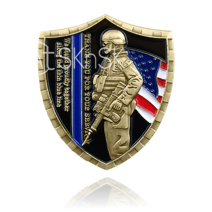 Police A Thin Blue Line Shield Badge Challenge Coin