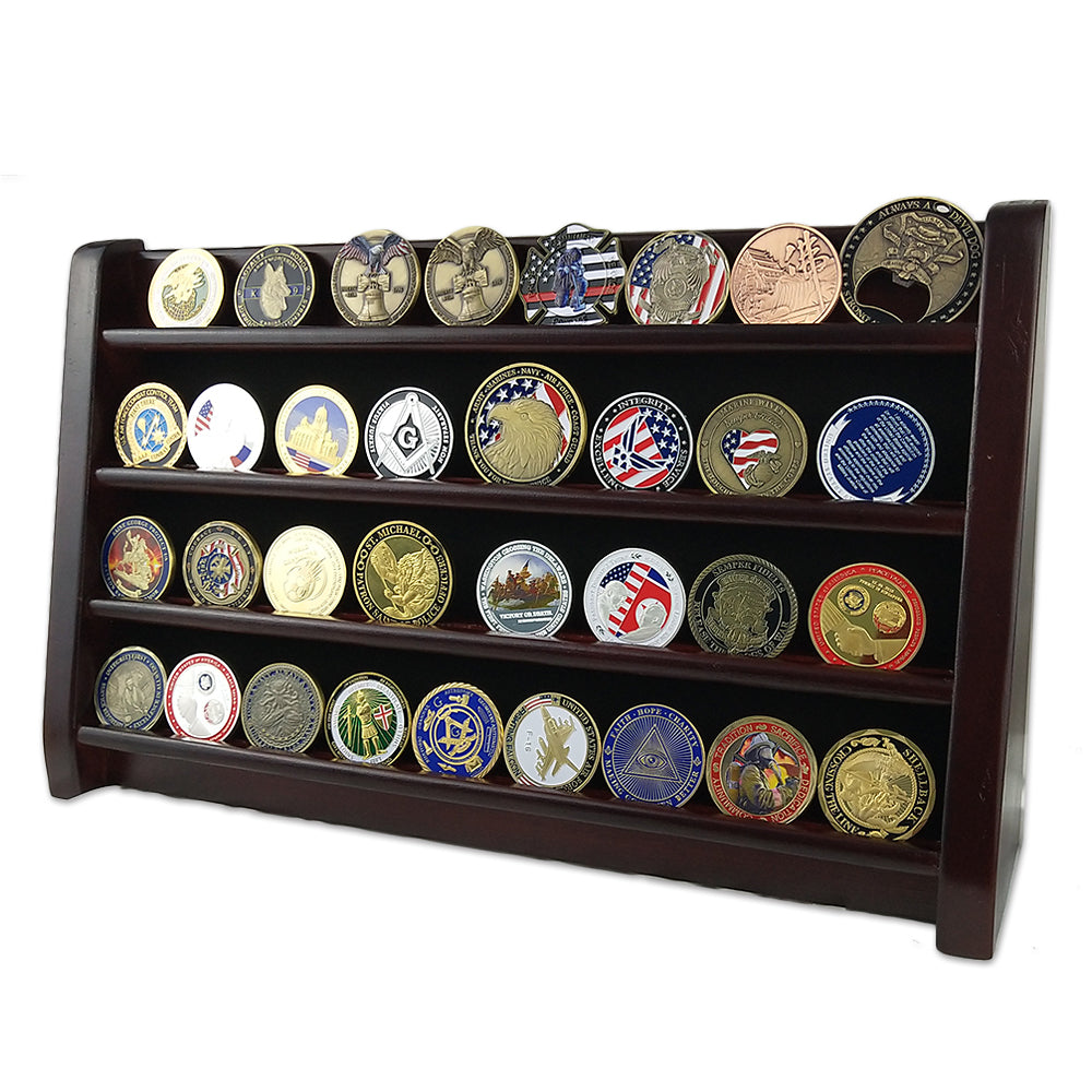 Wooden Challenge Coins Display Rack Deep Cherry Finish